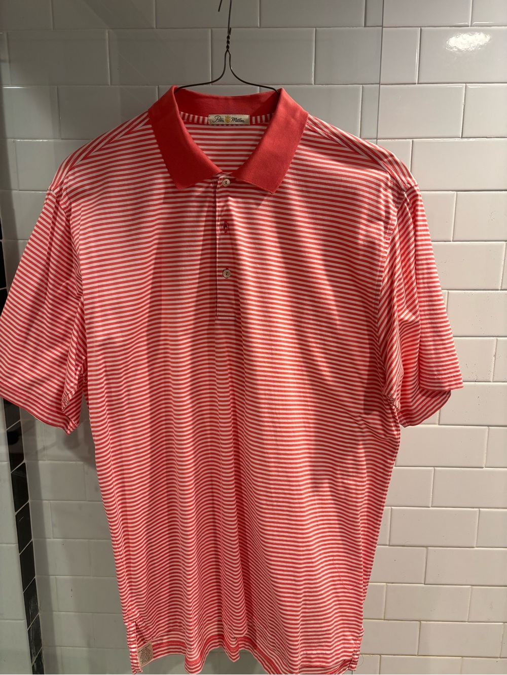 Peter Millar Light Red and White Striped Polo